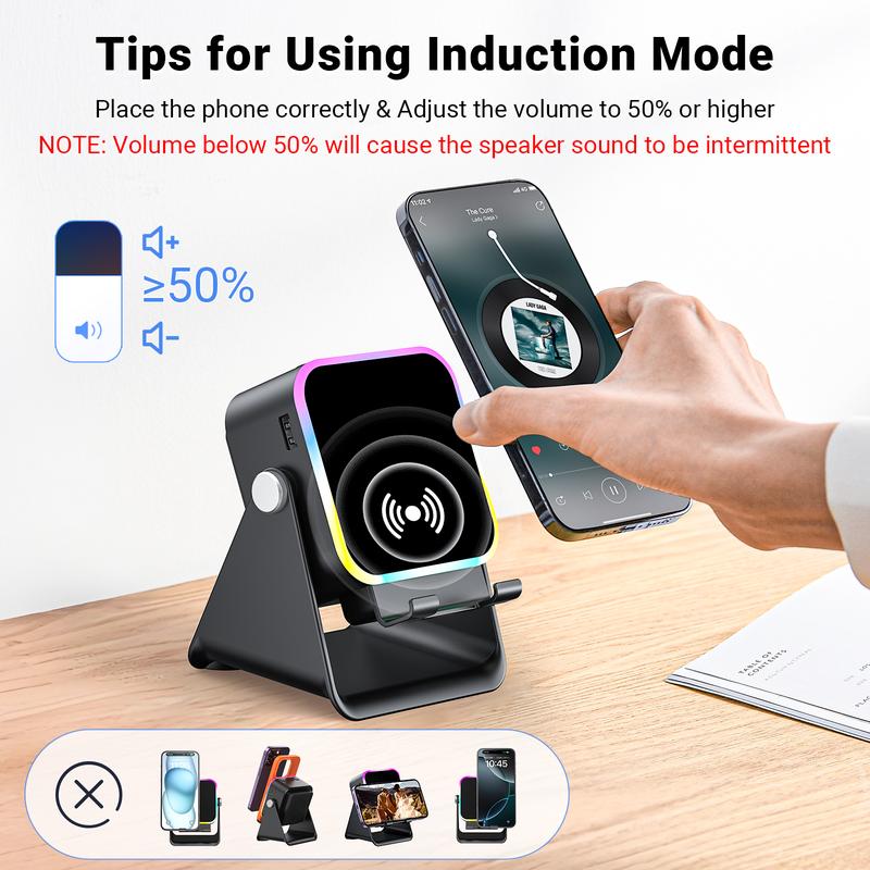 🔥Begrenzten 50%-Rabatts!🔥 5-in-1 Kabelloser Bluetooth-Lautsprecher mit Induktionsfunktion und verstellbarer Handyhalterung