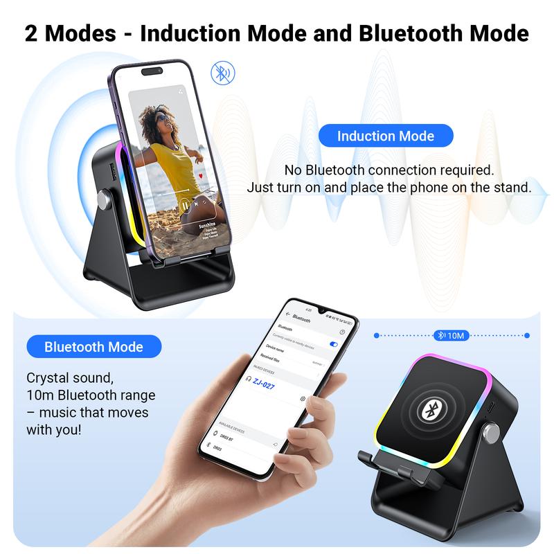 🔥Begrenzten 50%-Rabatts!🔥 5-in-1 Kabelloser Bluetooth-Lautsprecher mit Induktionsfunktion und verstellbarer Handyhalterung