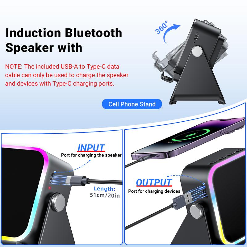 🔥Begrenzten 50%-Rabatts!🔥 5-in-1 Kabelloser Bluetooth-Lautsprecher mit Induktionsfunktion und verstellbarer Handyhalterung