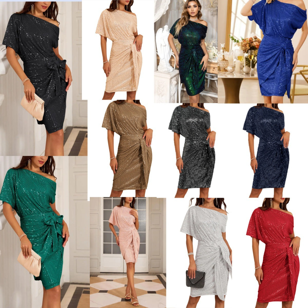 💃 LETZTER TAG - 50% RABATT! ✨ FUNKELNDES RÜSCHENKLEID - Ein Schulterteil mit Glitzer, Elegant für Abendmode und besondere Anlässe 🌟