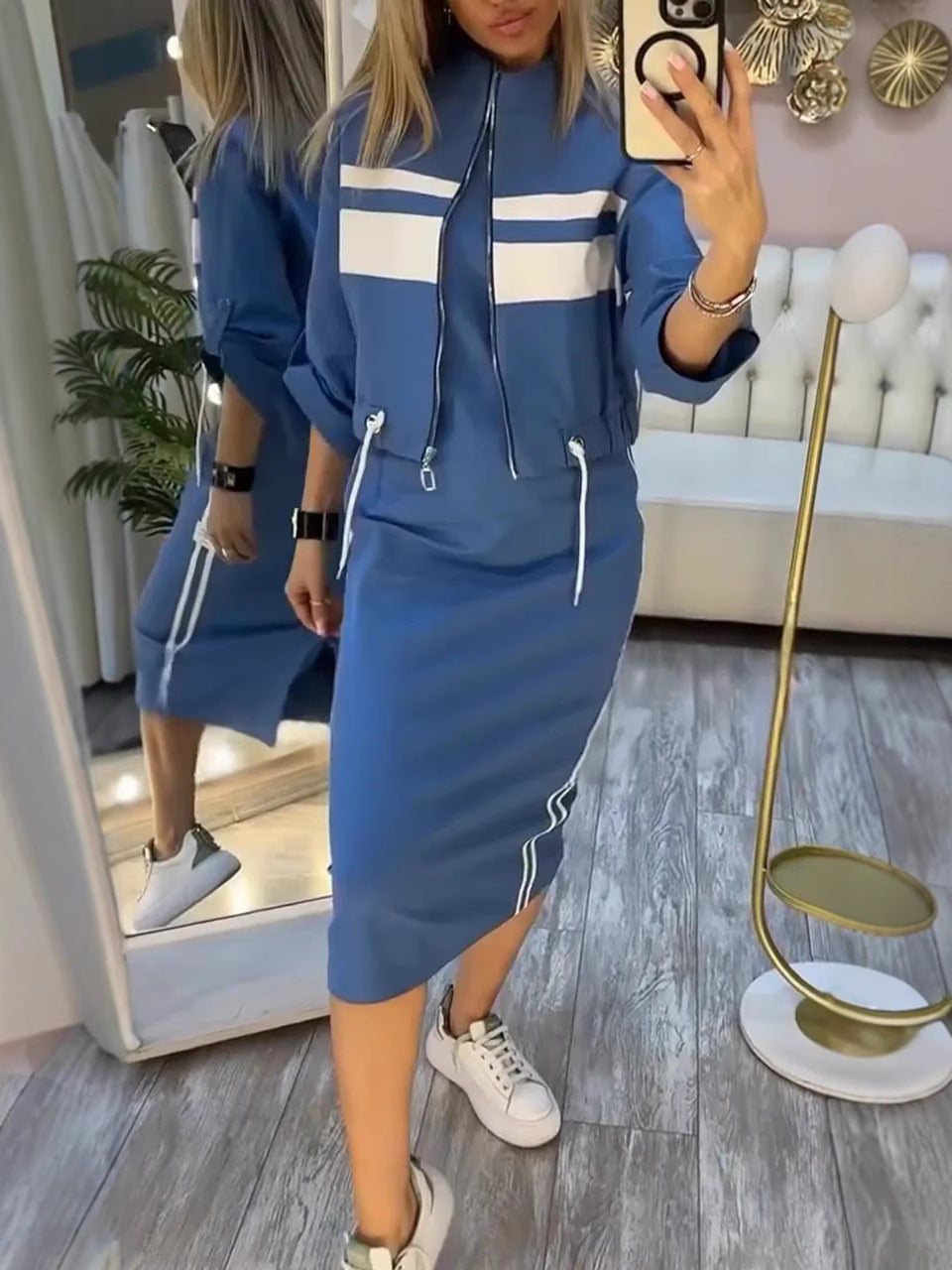 ❄️LETZTER TAG – 60 % RABATT 💖 Damen-Set aus Stehkragenjacke und Kleid