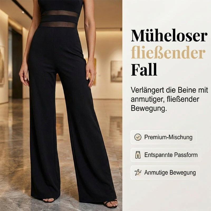 🔥Solange der Vorrat reicht 40 % Rabatt!🎉One-Shoulder Jumpsuit mit weitem Bein und Netzeinsatz