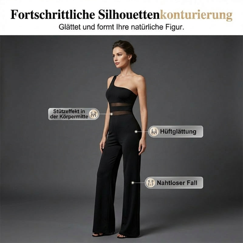 🔥Solange der Vorrat reicht 40 % Rabatt!🎉One-Shoulder Jumpsuit mit weitem Bein und Netzeinsatz