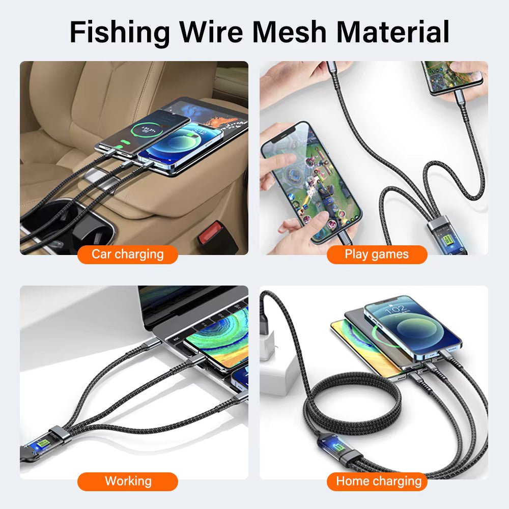 Transparentes, leuchtendes 3-in-1-Schnellladekabel