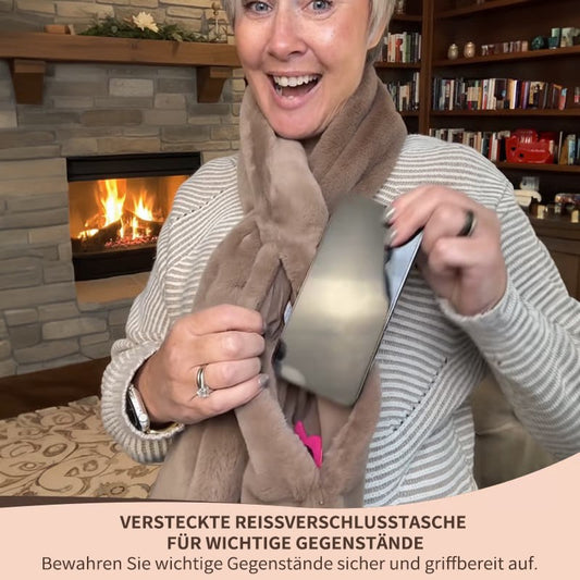 🏆LETZTER TAG SALE 50% RABATT🔥⚡50K+ verkauft!🧣Ultraweicher Kunstfell-Durchziehschal mit geheimer Reißverschlusstasche