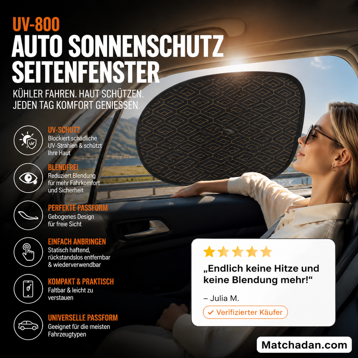 📢📢 50 % RABATT !! ⏰UV-800-Sonnenschutz für Seitenfenster – reduziert Hitze & Blendung, schützt die Haut, perfekt für lange Fahrten & Camping ☀️