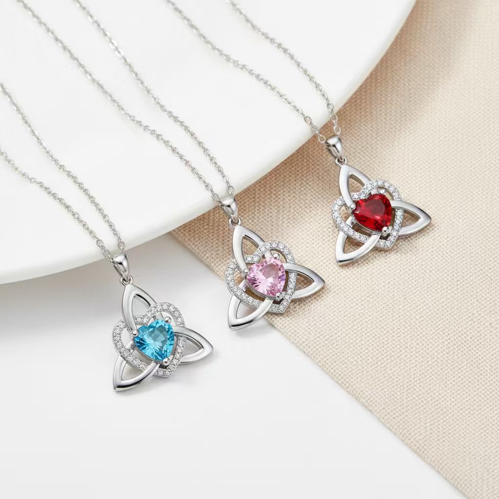 Keltische Herz-Halskette mit Geburtsstein✨ Triquetra Dreifaltigkeitsknoten Anhänger