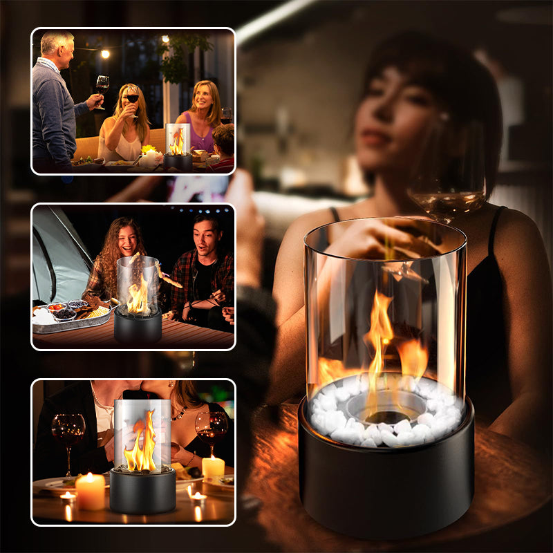 🔥 50% RABATT! 🏠 Tischkamin aus Glas & Metall – Tragbar, Rauchfrei für Drinnen & Draußen, Mit Ethanol-Brenner & Gemütliches Deko-Akzent Für Ihr Zuhause ✨