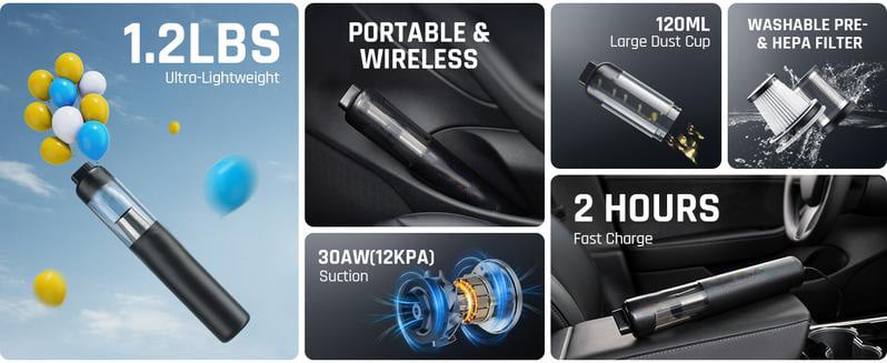 💥Aktion – 50 % Rabatt💥Tragbarer kabelloser Autostaubsauger mit hoher Saugkraft