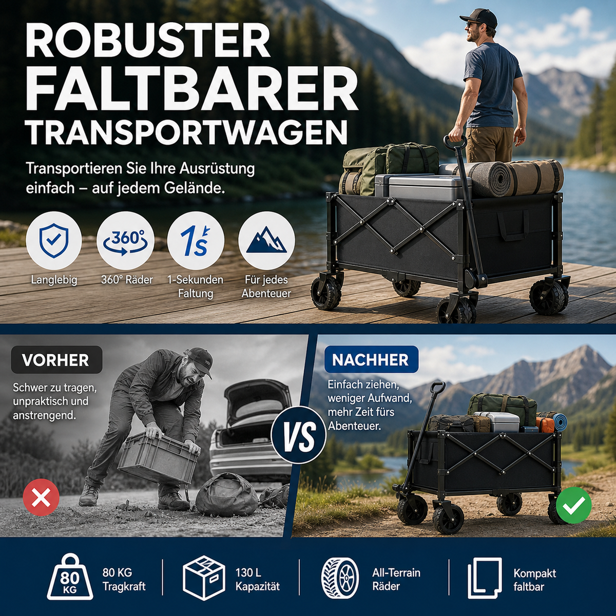 💥 Jetzt 50 % sparen! 🚚 Transportwagen mit 80 kg Traglast