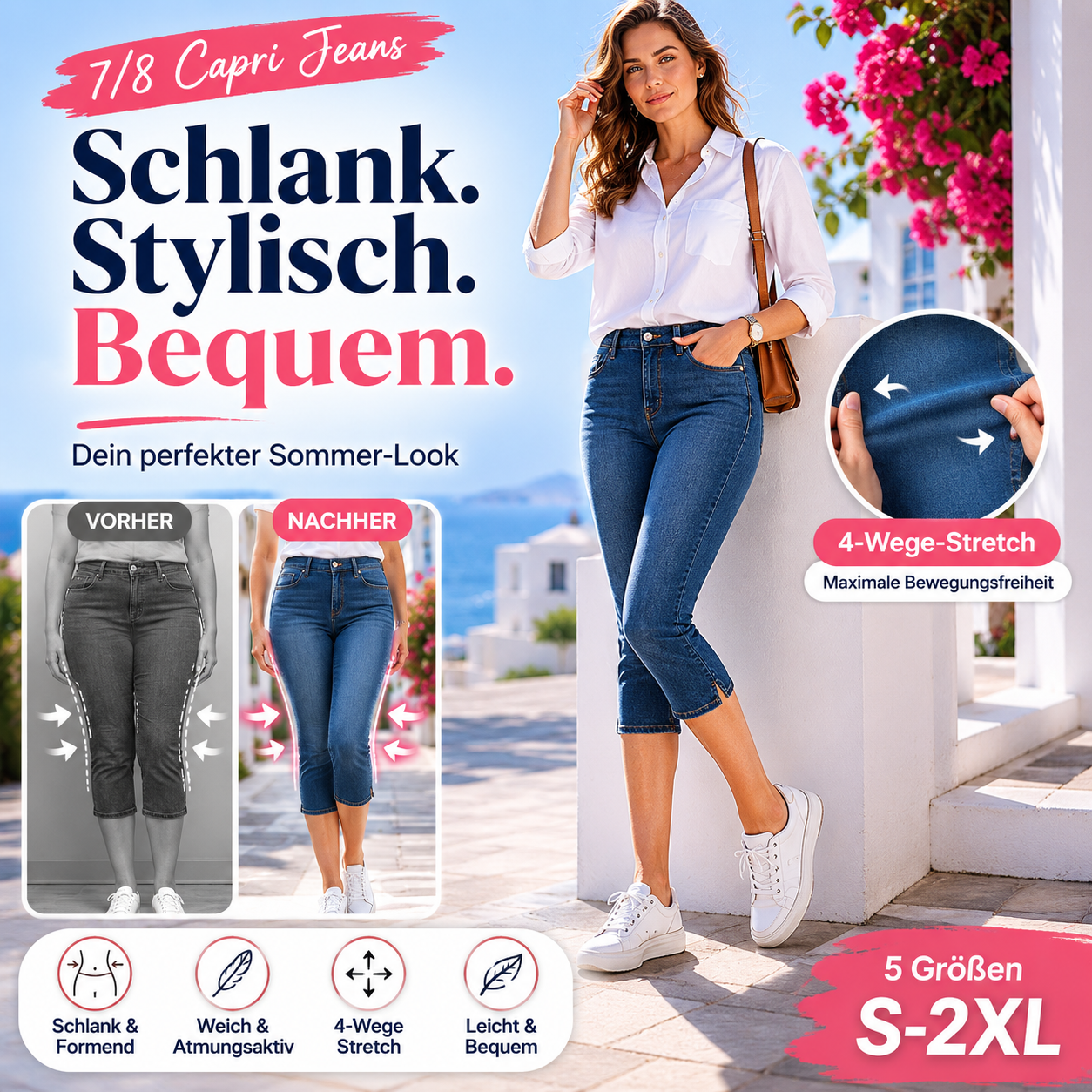 🌺Capri-Jeans aus Stretch-Denim für Damen