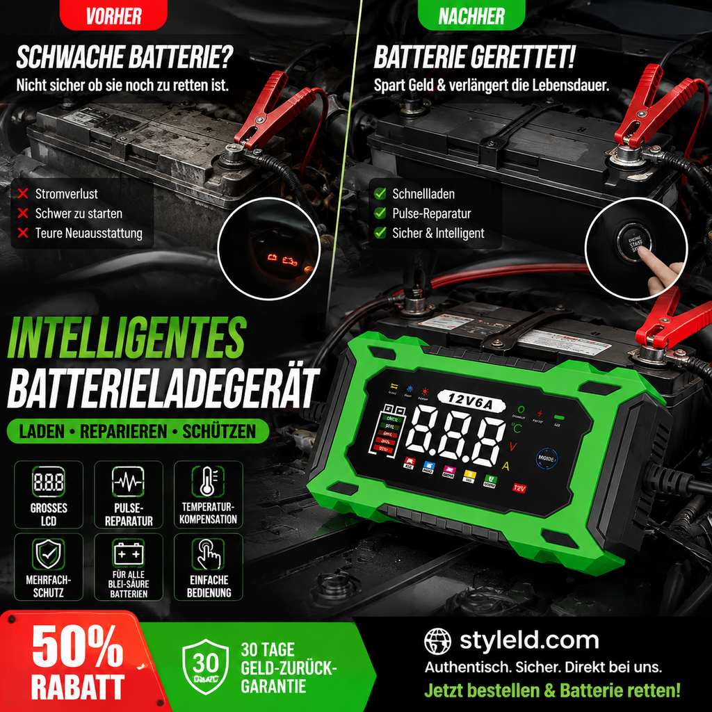 🔥Zeitlich begrenztes Angebot-Intelligentes 12-V-Autoladegerät mit 6 A und Impulsreparaturfunktion