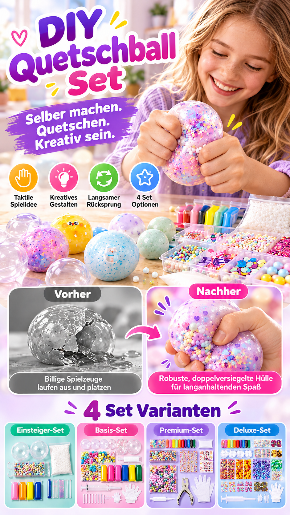 ✨ JETZT 50 % RABATT ✨DIY-Knetball-Bastelset – Squishy-Bälle selbst gestalten-Gcom