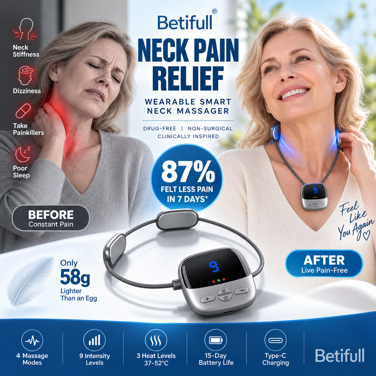 🔥50 % Rabatt🔥💞50K+ SOLD! 🧘‍♀️💆 50% OFF! Pendant Neck Massager – wearable design, 3 heat levels & 9 intensities melt away stiffness. No more painkillers – gentle electrical pulses relax deep neck muscles naturally! 🔥💚