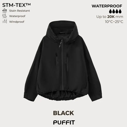 🧥Kapuze mit breiter Krempe💧Kurze, übergroße Regenjacke mit ausgestelltem Saum und verstellbaren Ärmelbündchen