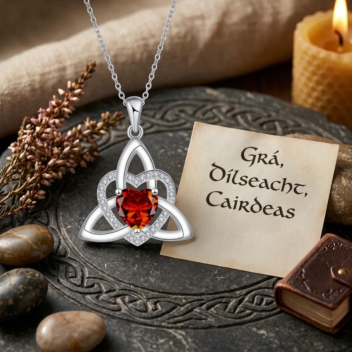 Keltische Herz-Halskette mit Geburtsstein✨ Triquetra Dreifaltigkeitsknoten Anhänger