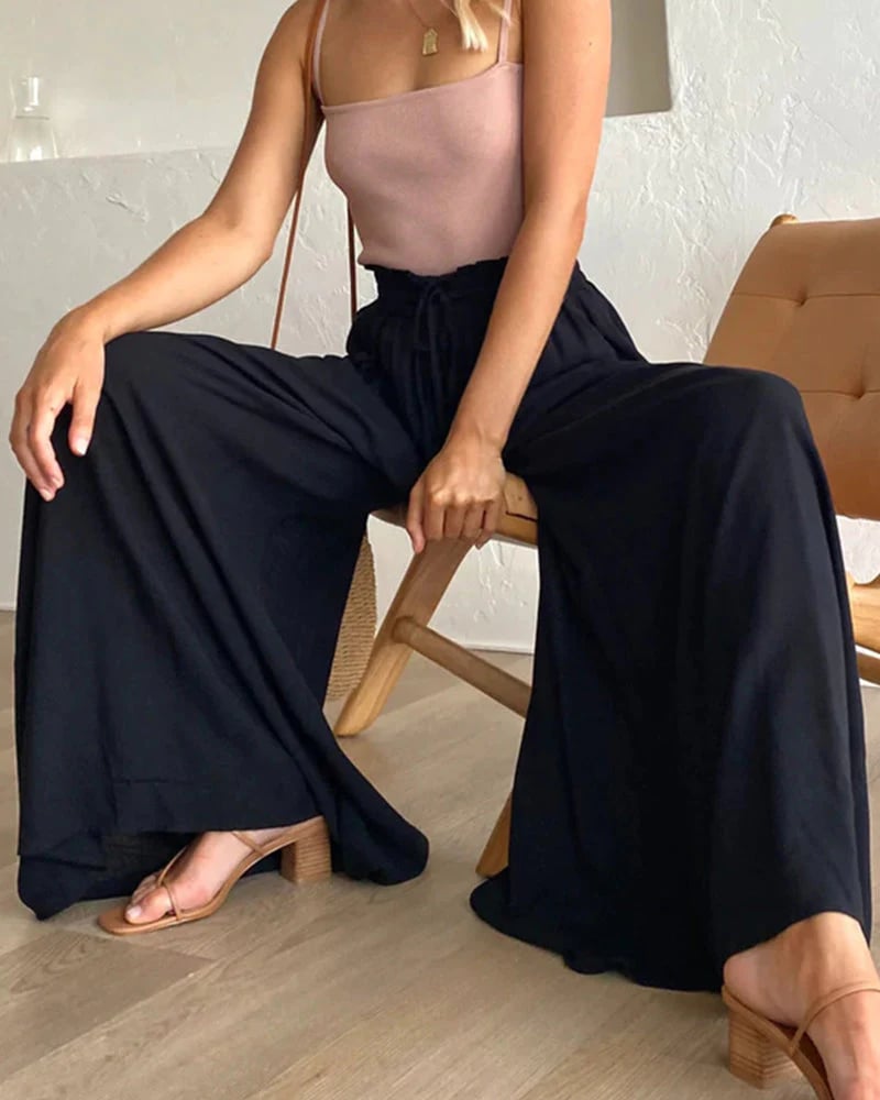 👖 50% RABATT JETZT! ✨ Unifarbene Marlene-Hose mit hohem Bund – Baumwollmischung, lockere Passform & verstellbarer Kordelzug 🌿