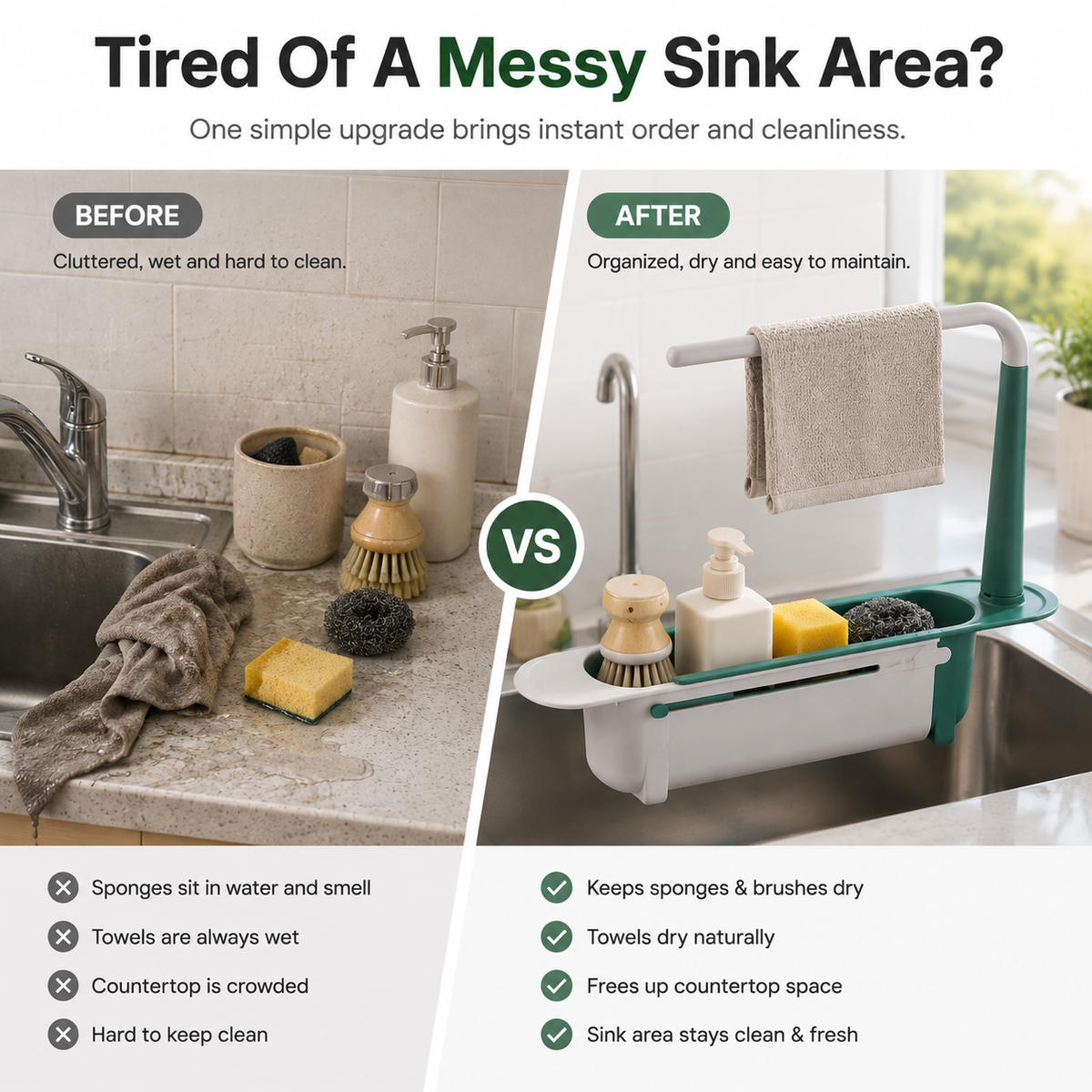 🚰 50% RABATT! 🧽 2-in-1 Spülbecken-Organizer – Ausziehbar mit Handtuchhalter ✨