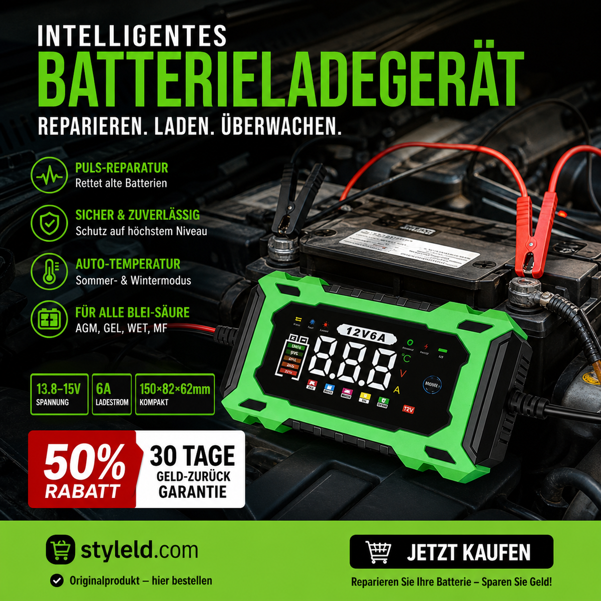 🔥Zeitlich begrenztes Angebot-Intelligentes 12-V-Autoladegerät mit 6 A und Impulsreparaturfunktion