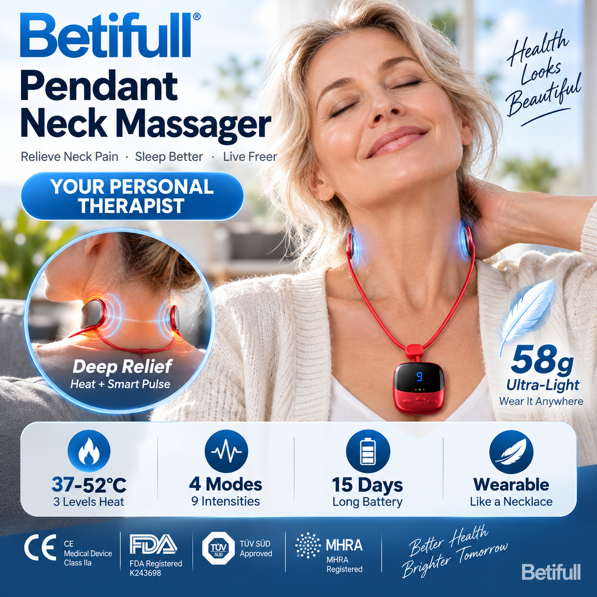 🔥50 % Rabatt🔥💞50K+ SOLD! 🧘‍♀️💆 50% OFF! Pendant Neck Massager – wearable design, 3 heat levels & 9 intensities melt away stiffness. No more painkillers – gentle electrical pulses relax deep neck muscles naturally! 🔥💚