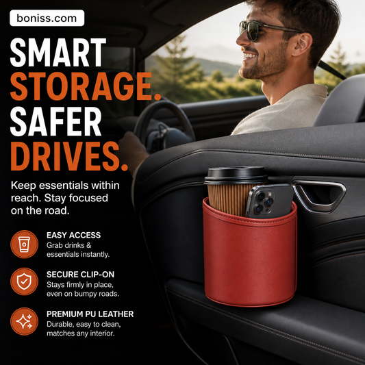 🥳2026 HEISSVERKAUF🥳💞95K+ VERKAUFT!🚗🧺 50% RABATT! Leder Auto-Tür Getränkehalter – Weite Öffnung, einfacher Zugriff auf Getränke & Handy. Clip-Befestigung sicher. PU-Leder, robust & stilvoll. 🛡️✨