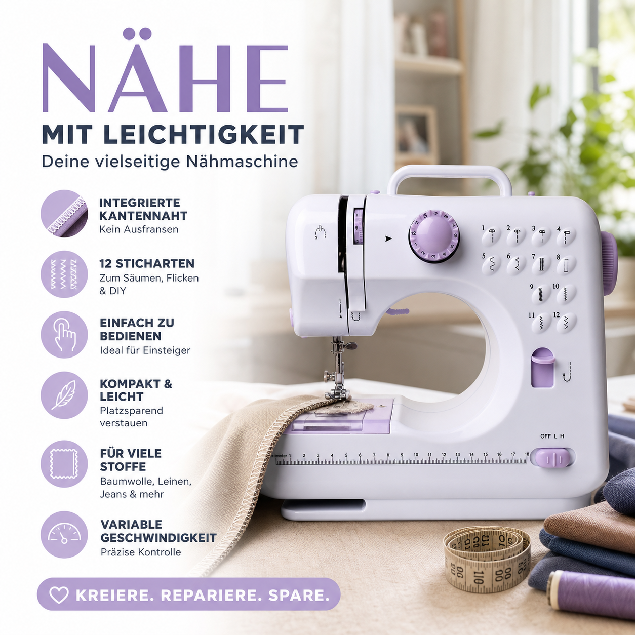 🧵 50% RABATT! 🛍️ Mini-Nähmaschine für Zuhause – 12 Stiche, robust & kompakt – Ideal für Reparaturen & DIY-Projekte ✂️
