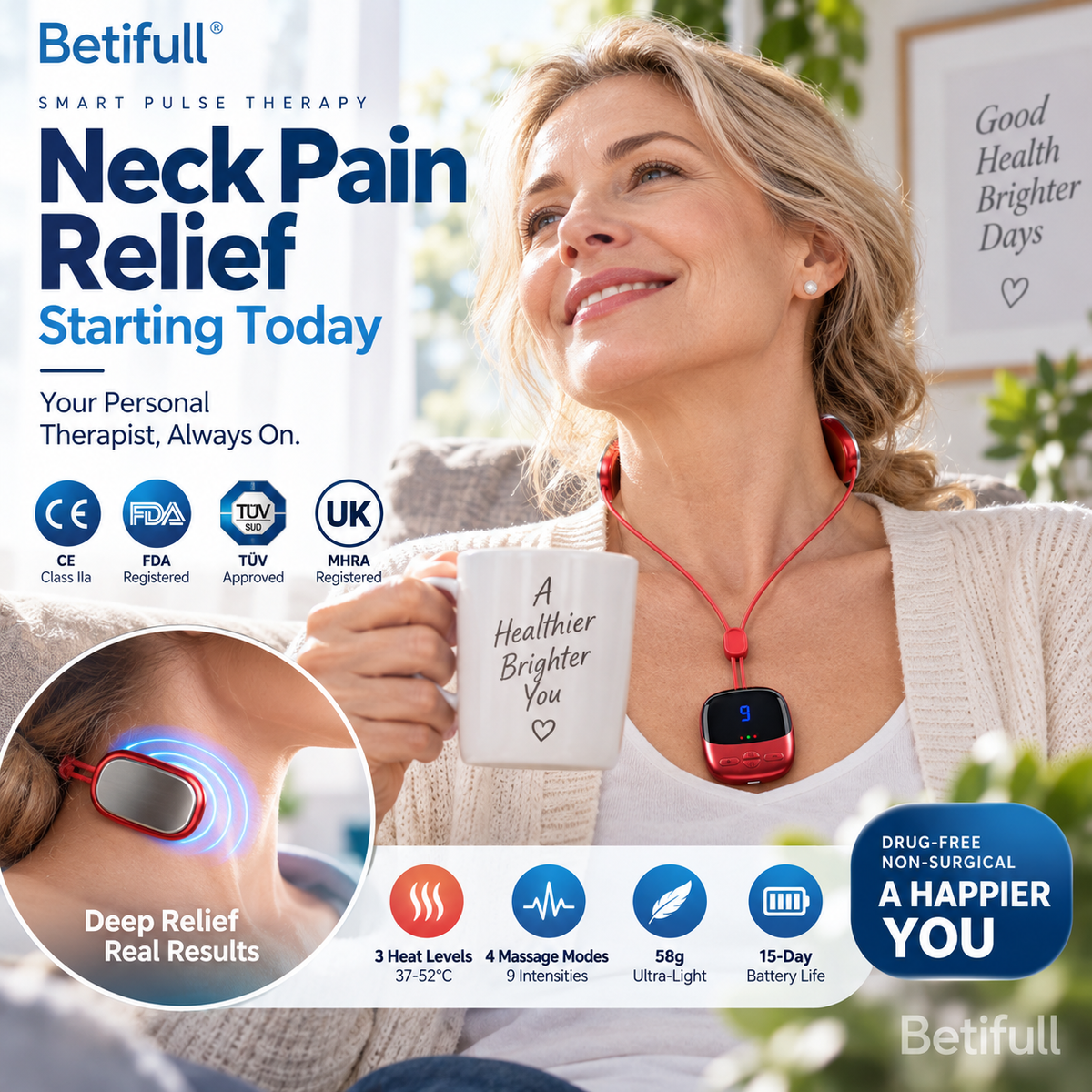 🔥50 % Rabatt🔥💞50K+ SOLD! 🧘‍♀️💆 50% OFF! Pendant Neck Massager – wearable design, 3 heat levels & 9 intensities melt away stiffness. No more painkillers – gentle electrical pulses relax deep neck muscles naturally! 🔥💚
