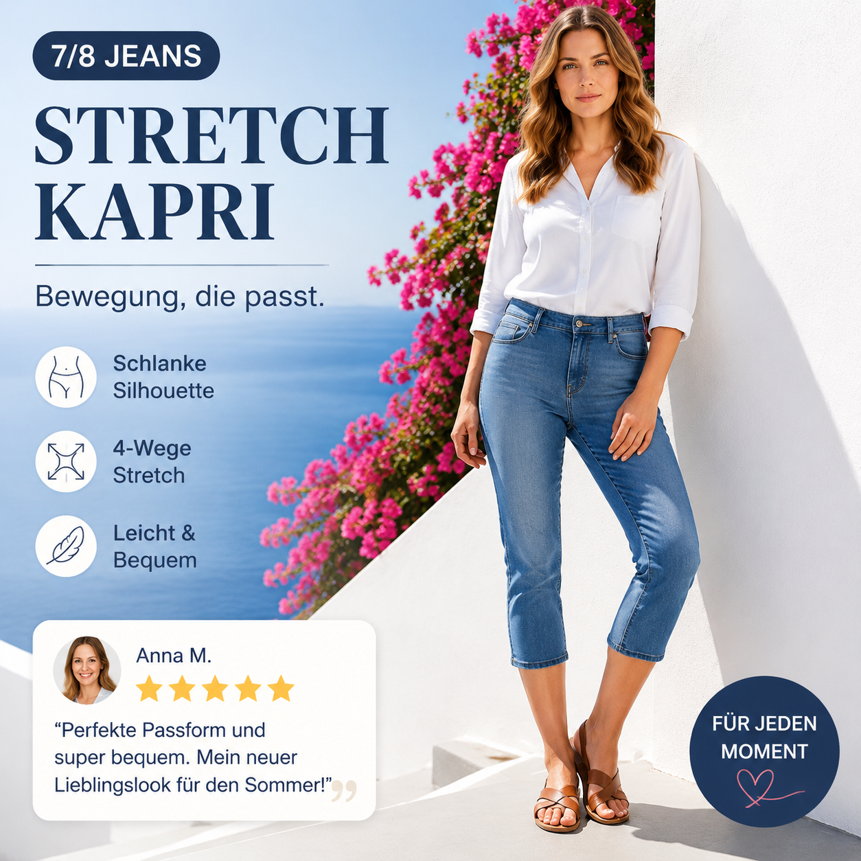 🌺Capri-Jeans aus Stretch-Denim für Damen