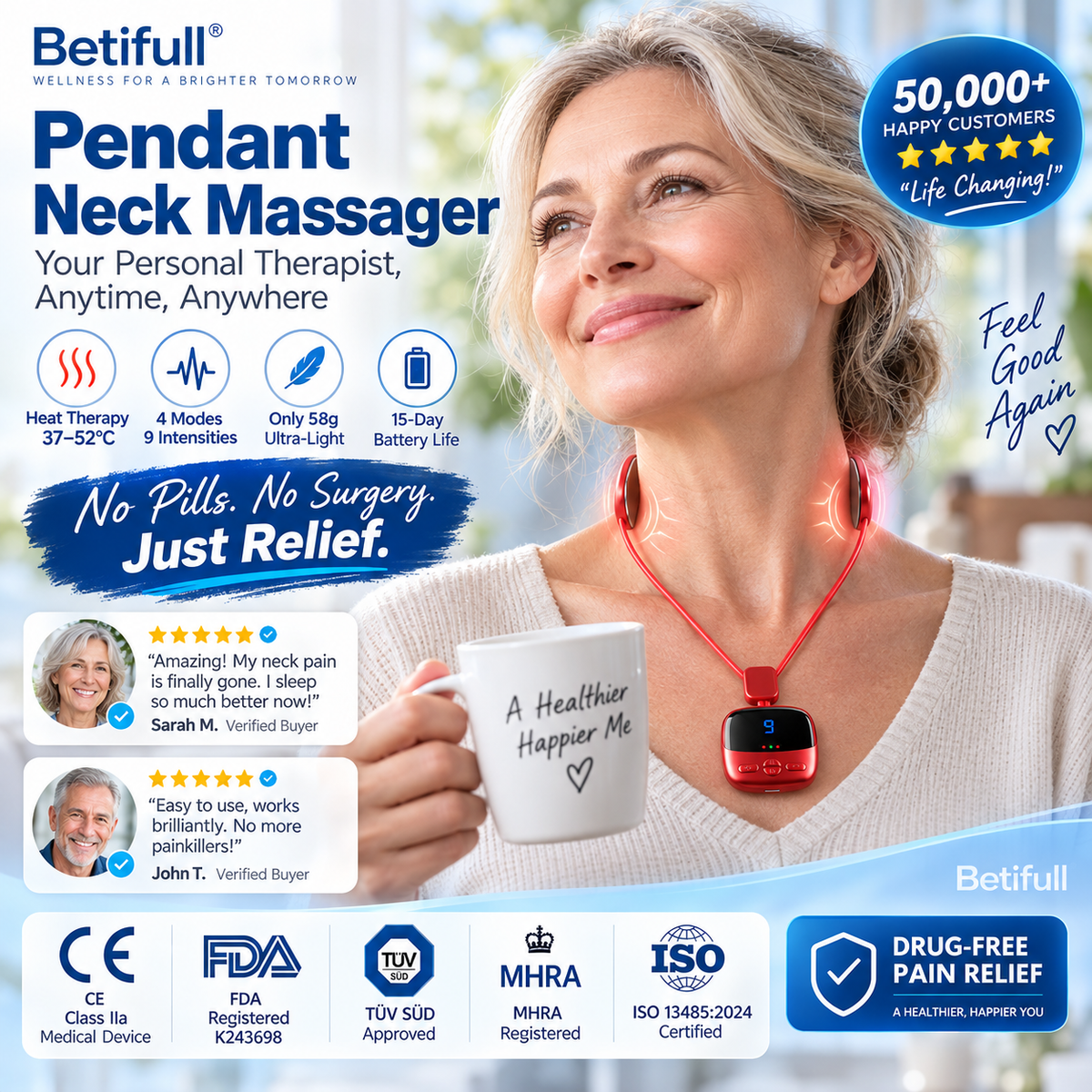 🔥50 % Rabatt🔥💞50K+ SOLD! 🧘‍♀️💆 50% OFF! Pendant Neck Massager – wearable design, 3 heat levels & 9 intensities melt away stiffness. No more painkillers – gentle electrical pulses relax deep neck muscles naturally! 🔥💚