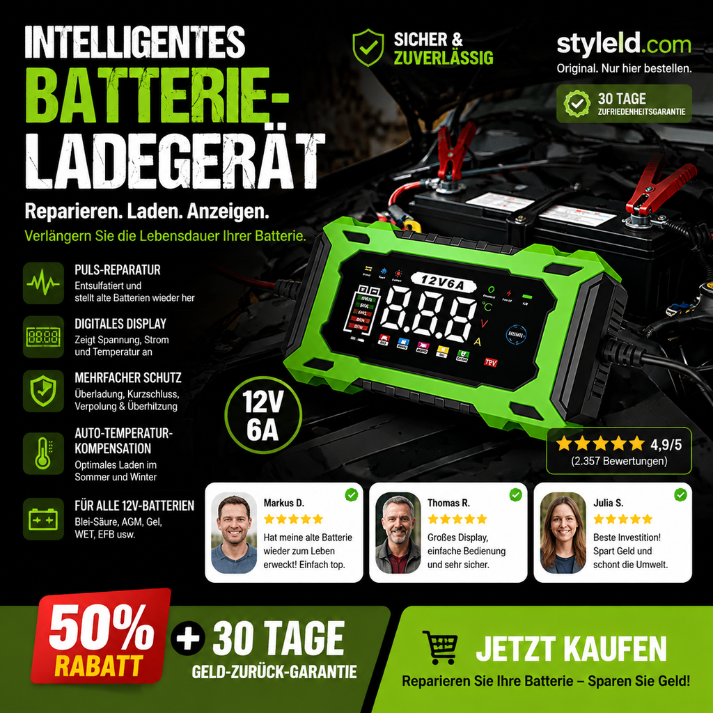 🔥Zeitlich begrenztes Angebot-Intelligentes 12-V-Autoladegerät mit 6 A und Impulsreparaturfunktion