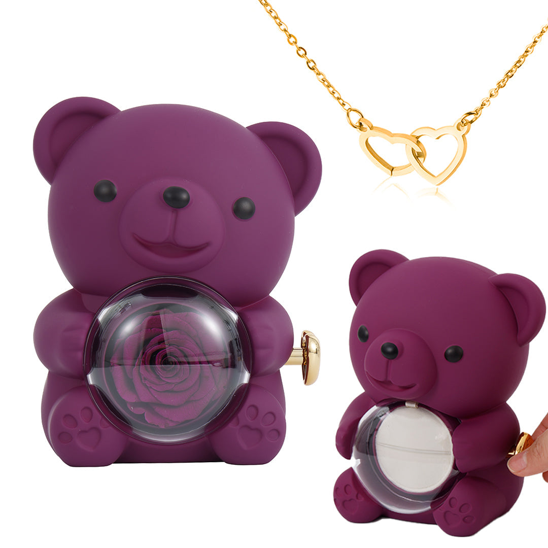 💝 50% RABATT! 🌹 Niedliches Teddybär-Set mit konservierter Rose – Komplettset (Halskette, Ewige Rose, Bär), Einzigartiges Geschenk & Romantisch 🧸