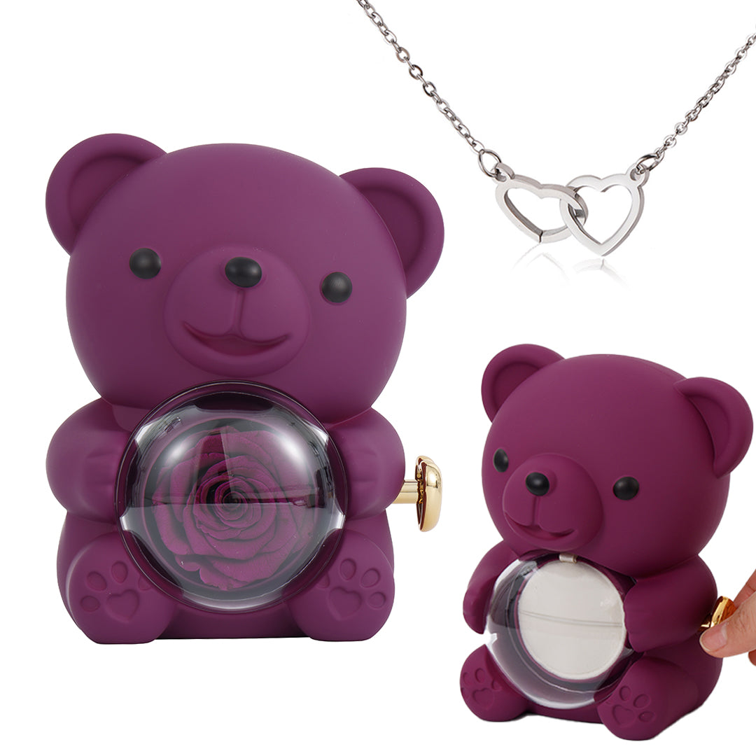 💝 50% RABATT! 🌹 Niedliches Teddybär-Set mit konservierter Rose – Komplettset (Halskette, Ewige Rose, Bär), Einzigartiges Geschenk & Romantisch 🧸