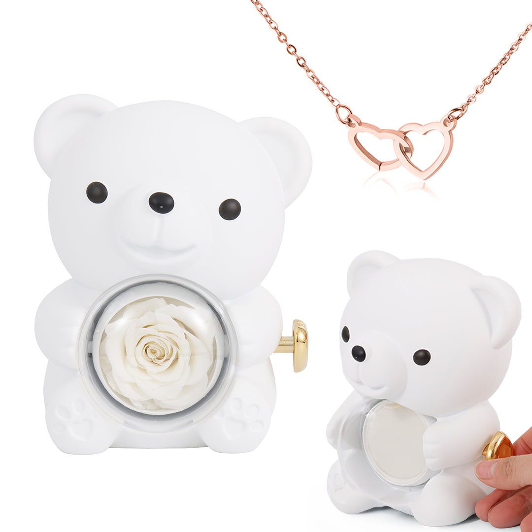 💝 50% RABATT! 🌹 Niedliches Teddybär-Set mit konservierter Rose – Komplettset (Halskette, Ewige Rose, Bär), Einzigartiges Geschenk & Romantisch 🧸