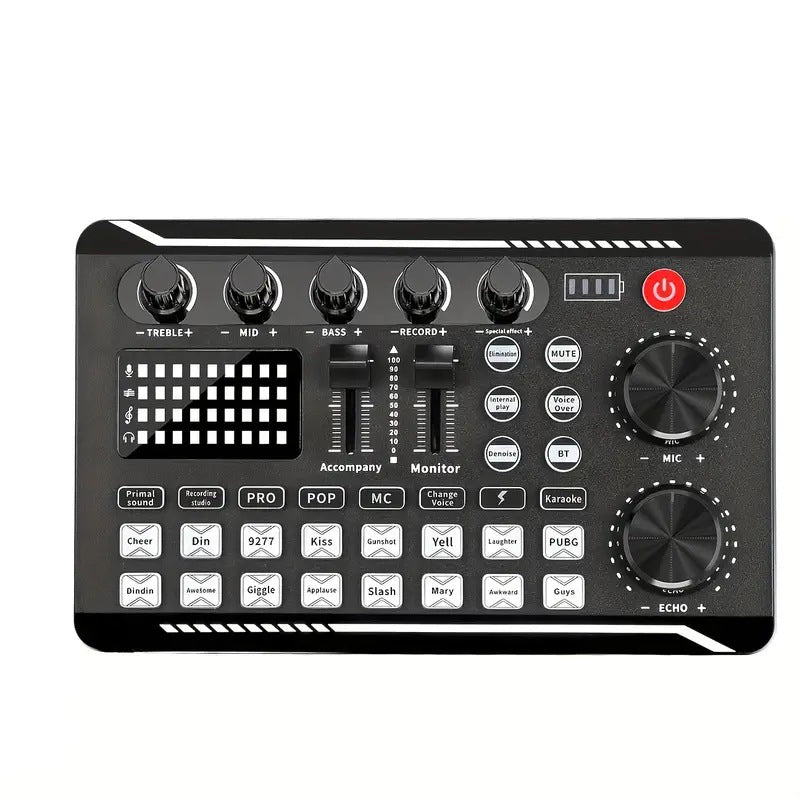 F998 Live-Soundkarte, Audio-Mixer, Podcast-Audioschnittstelle mit DJ-Mixer-Effekten, Stimmverzerrer mit Soundeffekten für Karaoke, Live-Streaming, Gaming-Aufnahmen