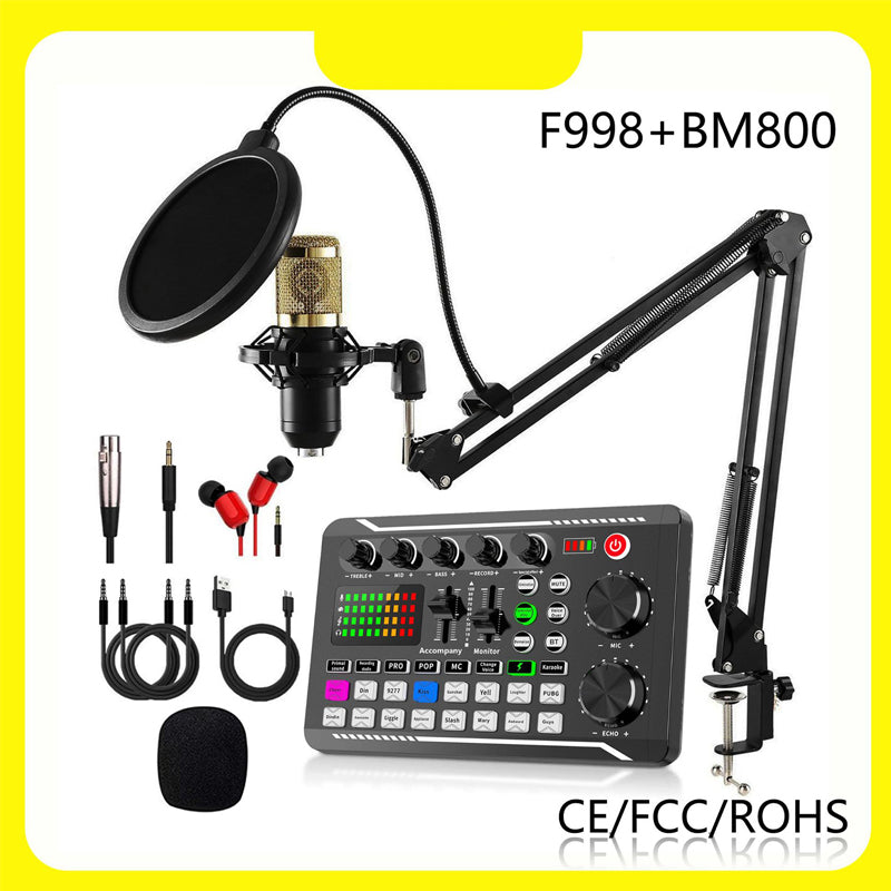 F998 Live-Soundkarte, Audio-Mixer, Podcast-Audioschnittstelle mit DJ-Mixer-Effekten, Stimmverzerrer mit Soundeffekten für Karaoke, Live-Streaming, Gaming-Aufnahmen