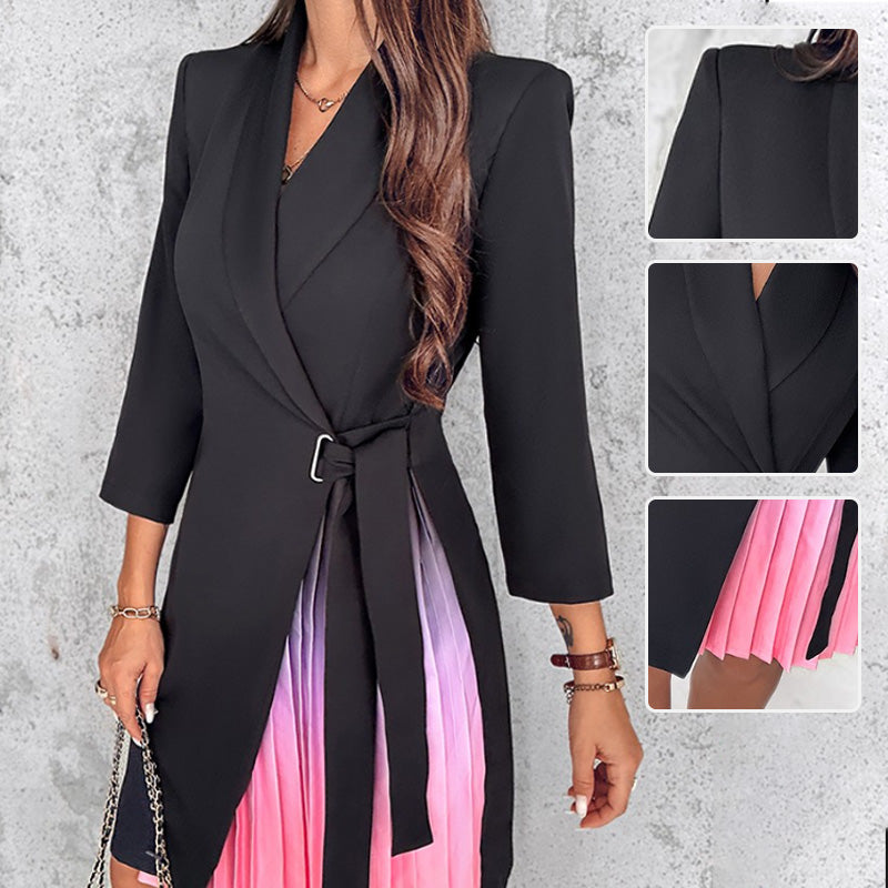 💖Ombre Reverskragen Tailliertes Plissee Blazer Kleid🔥Kauf 2 Artikel versandkostenfrei
