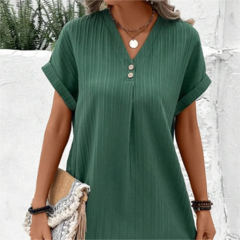 👗 50% RABATT! ✨ V-Ausschnitt-Kleid mit Knopfleiste – Einfarbig, bequem & vielseitig – Ideal für Alltag, Büro & Freizeit 🌸