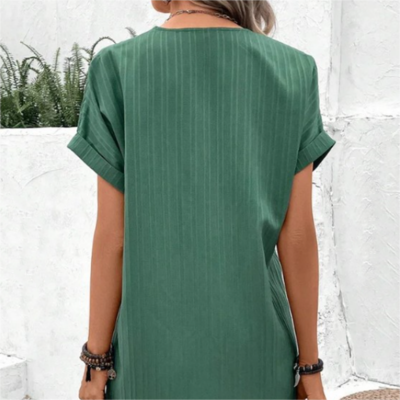👗 50% RABATT! ✨ V-Ausschnitt-Kleid mit Knopfleiste – Einfarbig, bequem & vielseitig – Ideal für Alltag, Büro & Freizeit 🌸