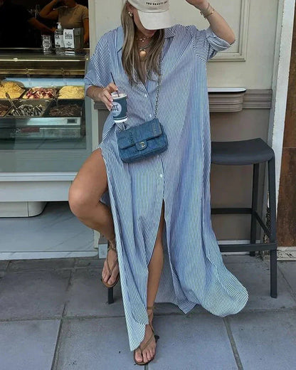 🧥 50% RABATT! 🌸 Gestreifte Strickjacke – Loose Large Size, unregelmäßiges Kleid – Weicher Stoff, lässiger Schnitt & vielseitig kombinierbar – perfekt für jeden Tag oder einen entspannten Look 🌿✨