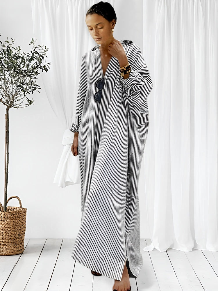 🧥 50% RABATT! 🌸 Gestreifte Strickjacke – Loose Large Size, unregelmäßiges Kleid – Weicher Stoff, lässiger Schnitt & vielseitig kombinierbar – perfekt für jeden Tag oder einen entspannten Look 🌿✨