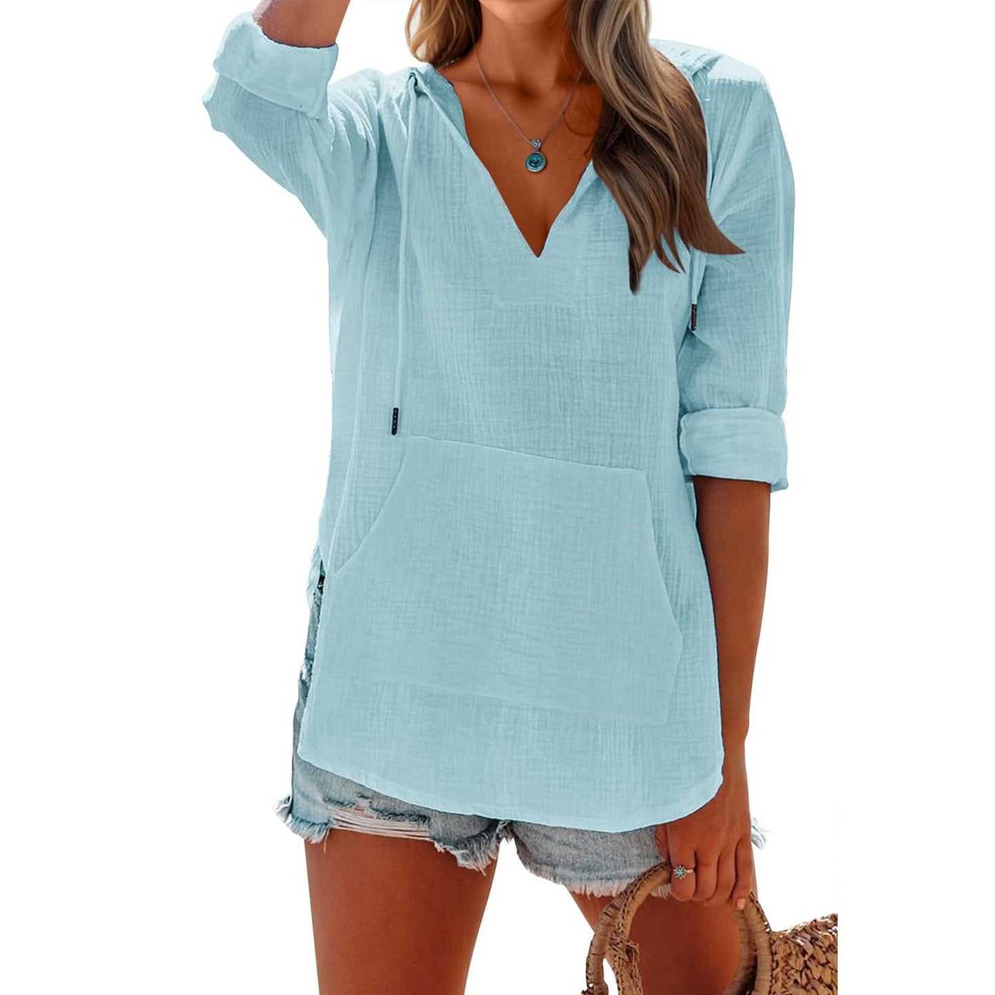 👗 50% RABATT! ⏰ Übergroßes Strandkleid mit Kapuze – Langärmlig, V-Ausschnitt & Tasche – Leicht, luftig & perfekt für den Sommer – ideal für Strand, Reisen oder entspannte Tage ☀️🌊✨