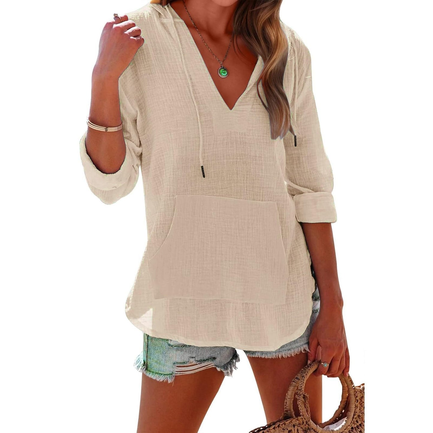 👗 50% RABATT! ⏰ Übergroßes Strandkleid mit Kapuze – Langärmlig, V-Ausschnitt & Tasche – Leicht, luftig & perfekt für den Sommer – ideal für Strand, Reisen oder entspannte Tage ☀️🌊✨