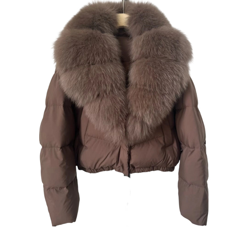 🍁Damen kurze, modische und warme Jacke mit Kunstfellkragen