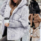 Damen Oversized Pufferjacke mit Kapuze im Patchwork-Design