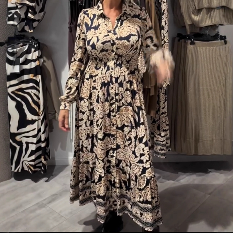 Anmutiges Langarmkleid mit Blumenmuster