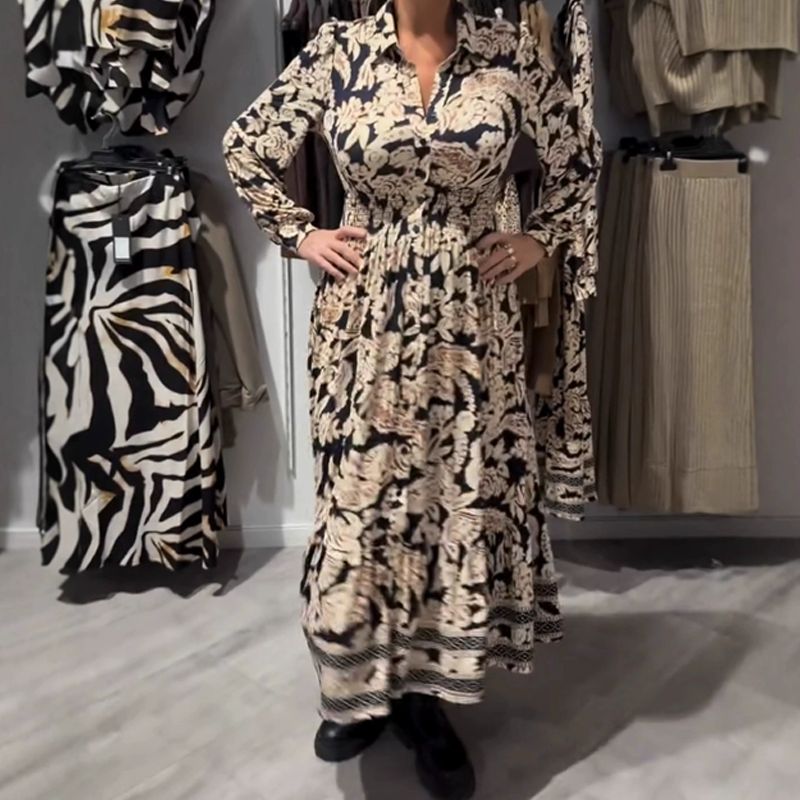 Anmutiges Langarmkleid mit Blumenmuster