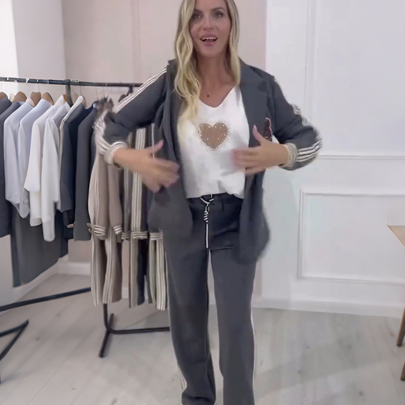 Modisches 2-teiliges Set aus gestreiftem Blazer und Hose