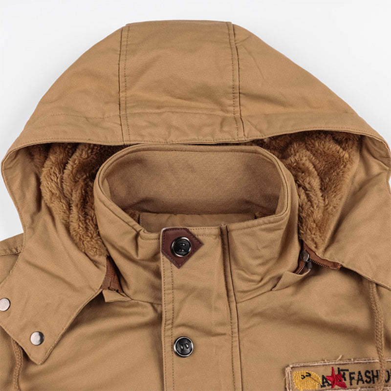 [Das perfekte Geschenk] Herren-Winterjacke aus Baumwolle mit Kordelzug im Military-Stil – Komfort und Stil vereint