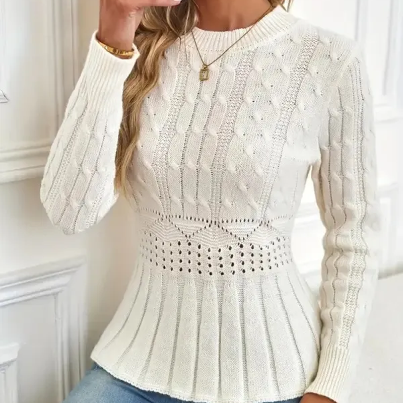 🎅🔥Kauf 2 Artikel versandkostenfrei⏳Damen Pullover mit grobem Strick, Rundhalsausschnitt und Peplum-Saum