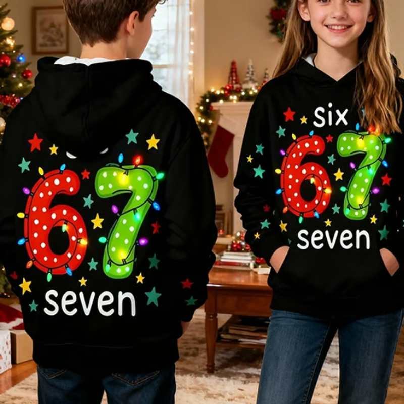 👕 50% RABATT JETZT! ⏰ Kinder Weihnachts-Kapuzenpullover - "67" Print & Weich, Perfekt für Festliche Stimmung ✨